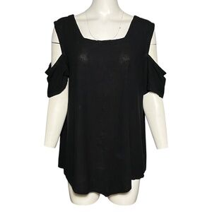 OH MY GAUZE! Size 3 XXL Tunic Top Black Cold Shoulder Square Neck Asymmetric Hem